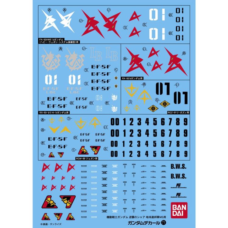 高达水贴 No.71 HGUC 1/144 机动战士高达 逆袭的夏亚 地球联邦军MS用