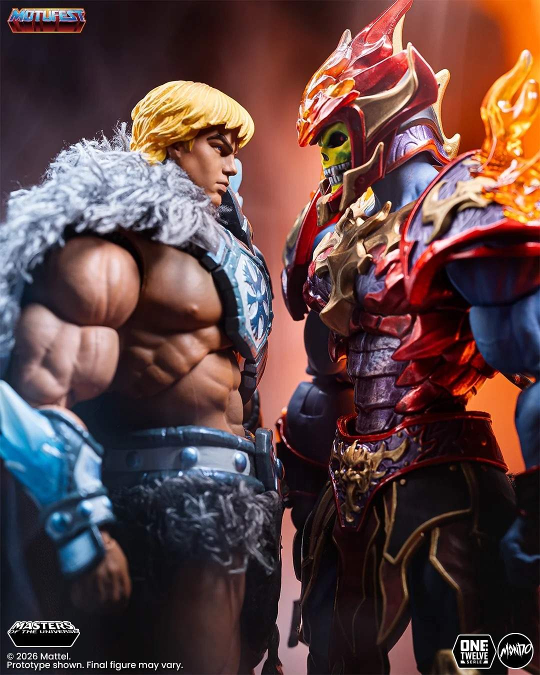 MONDO「《太空超人》MOTU200X 冰霜裝甲太空超人 & 火焰裝甲骷髏王」1/12 比例可動人偶套組